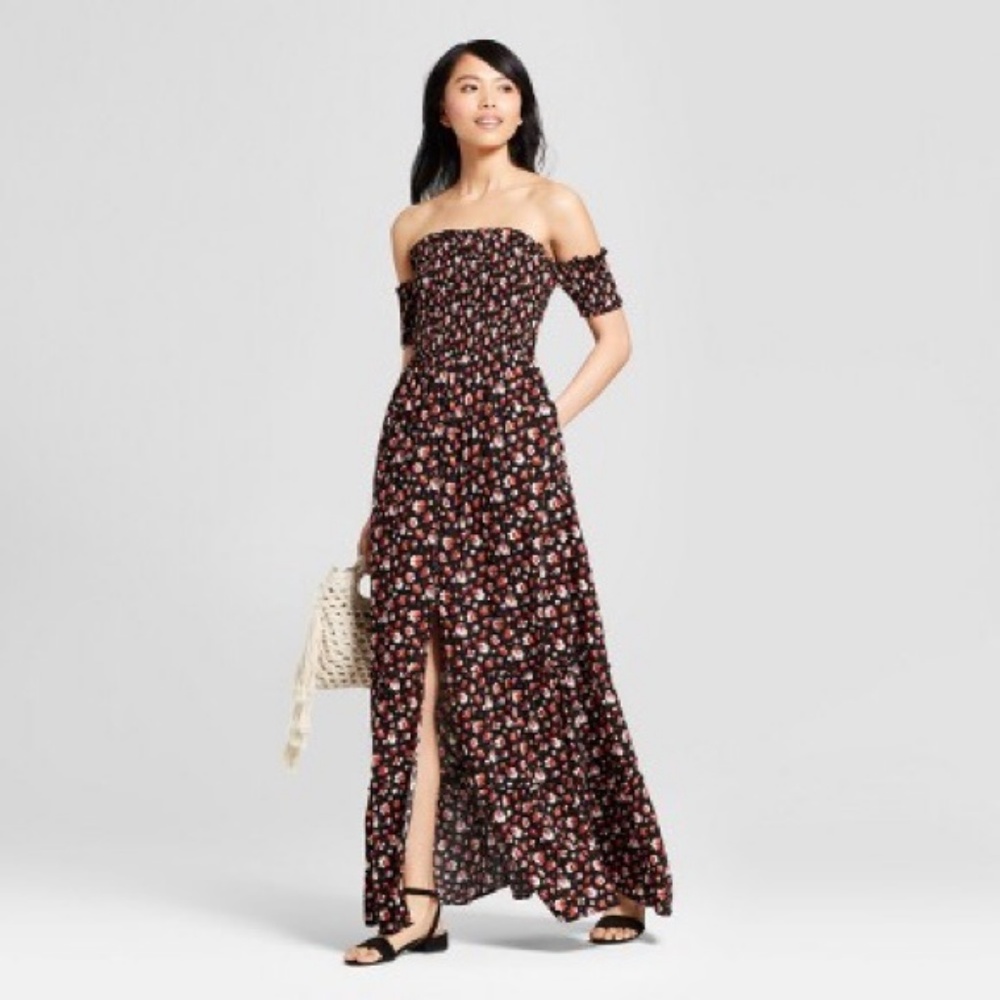 Xhilaration Floral Black Maxi Dress